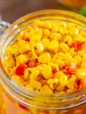 corn relish in a jar.