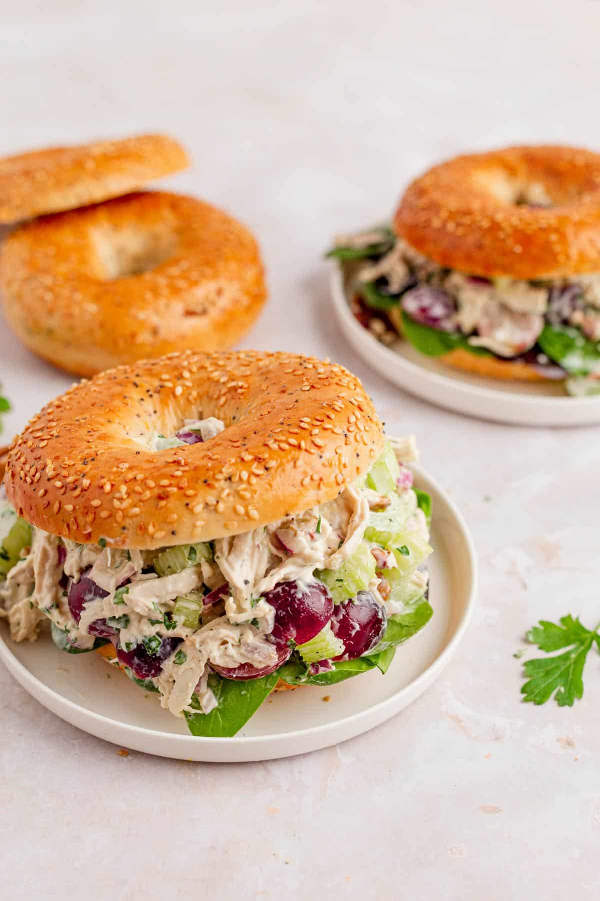 Chicken Salad With Graes And Pecans with Bagel
