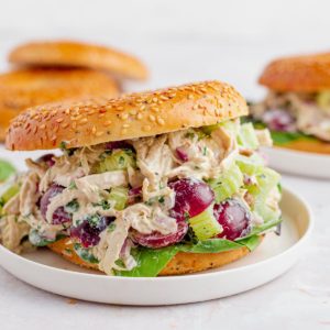 Chicken Salad With Graes And Pecans with Bagel