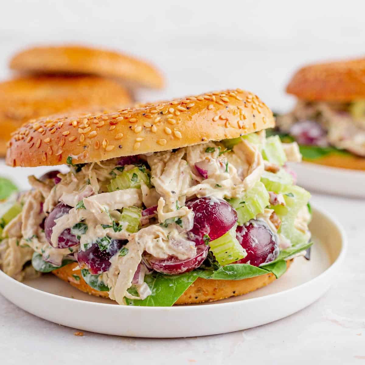 Chicken Salad With Graes And Pecans with Bagel