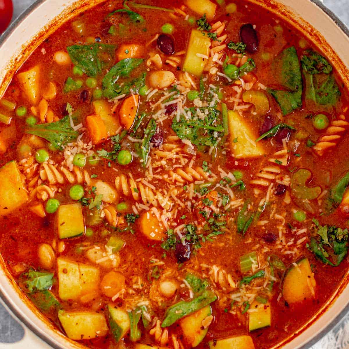 Italian Minestrone Soup in a dutch oven
