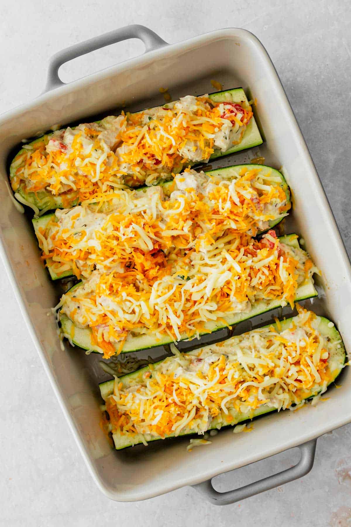 Zucchini Boats With Chicken before baking
