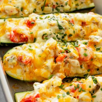 Zucchini Boats With Chicken after baking