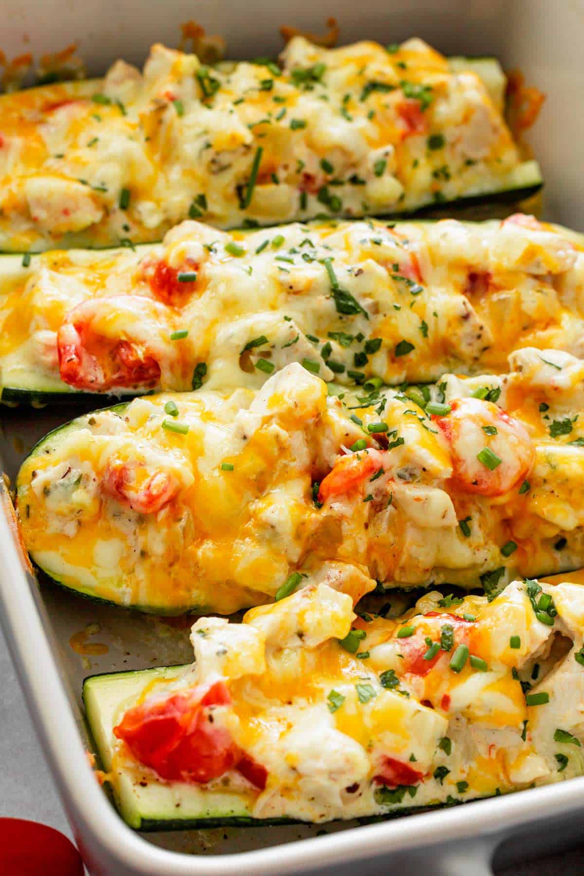 Zucchini Boats With Chicken after baking