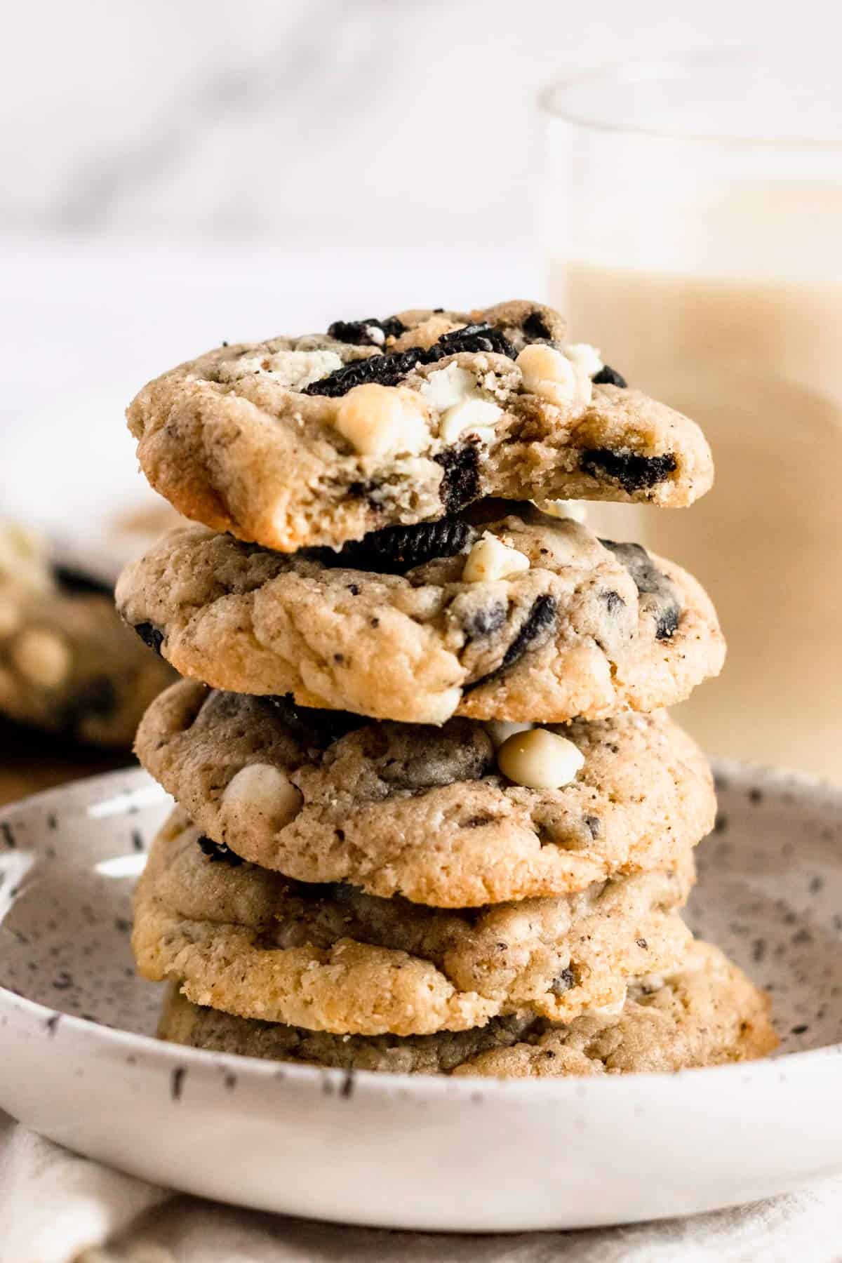 Cookies and Cream cookies stacked on top of each other