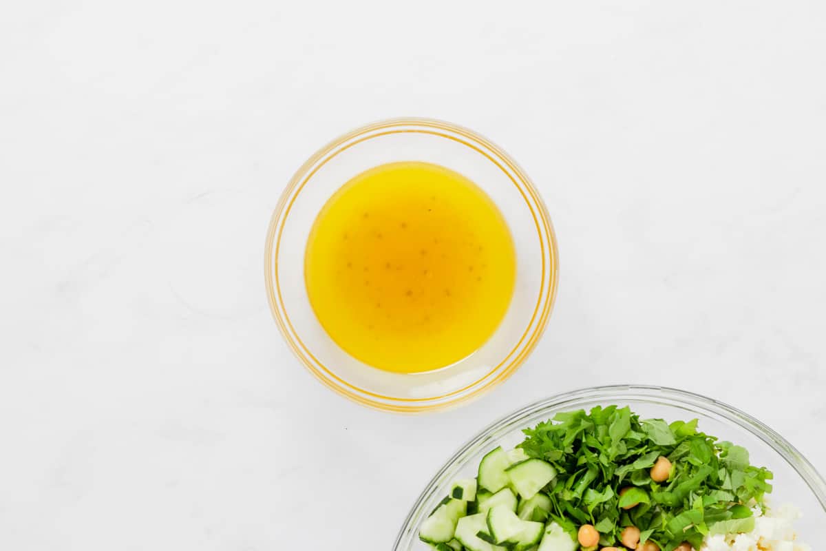 olive oil and lemon dressing in a bowl