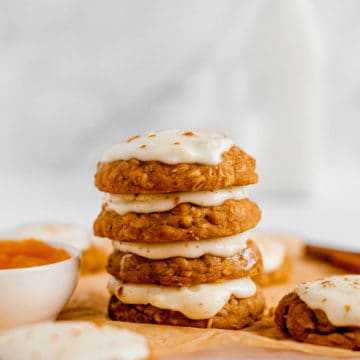 stack of Soft Pumpkin Pie Cookies With Cream Cheese Frosting