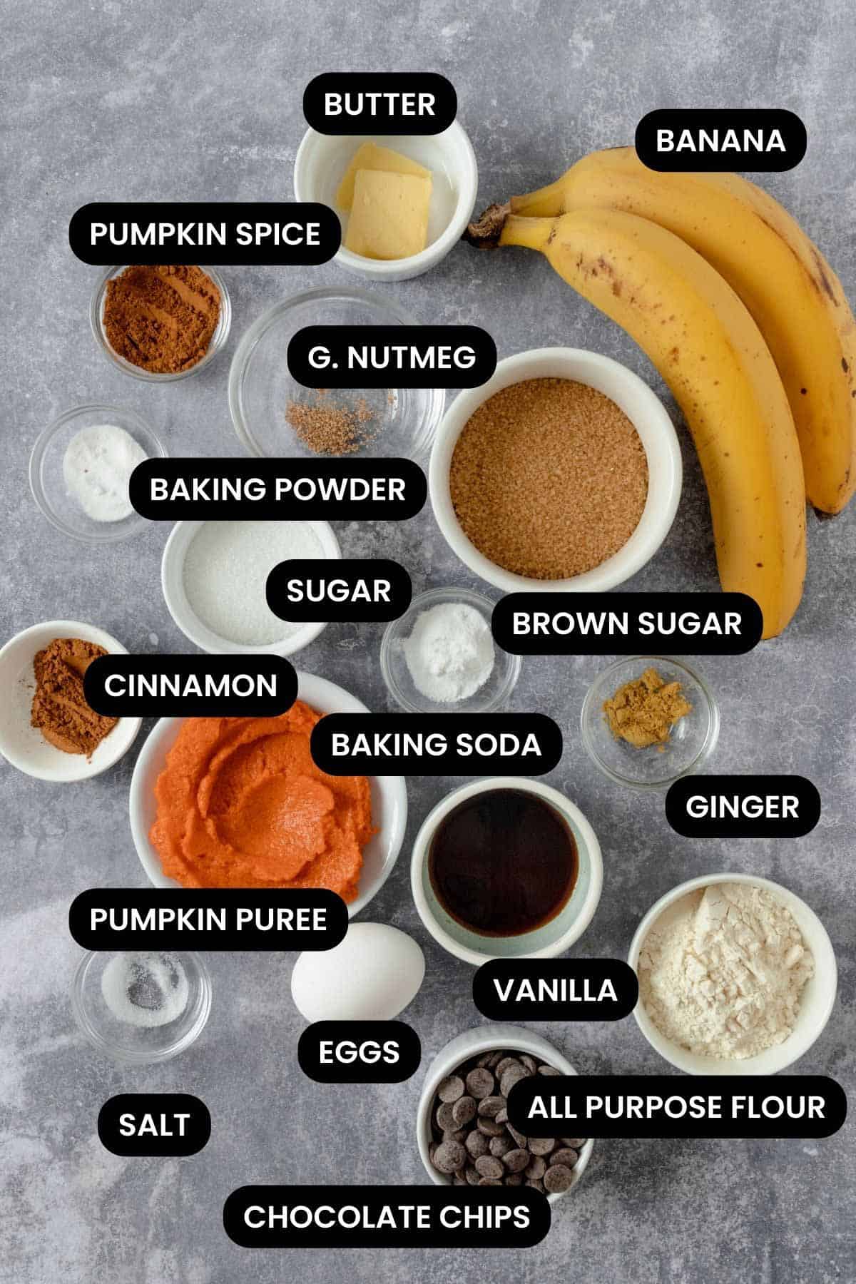Pumpkin Banana Bread Ingredients