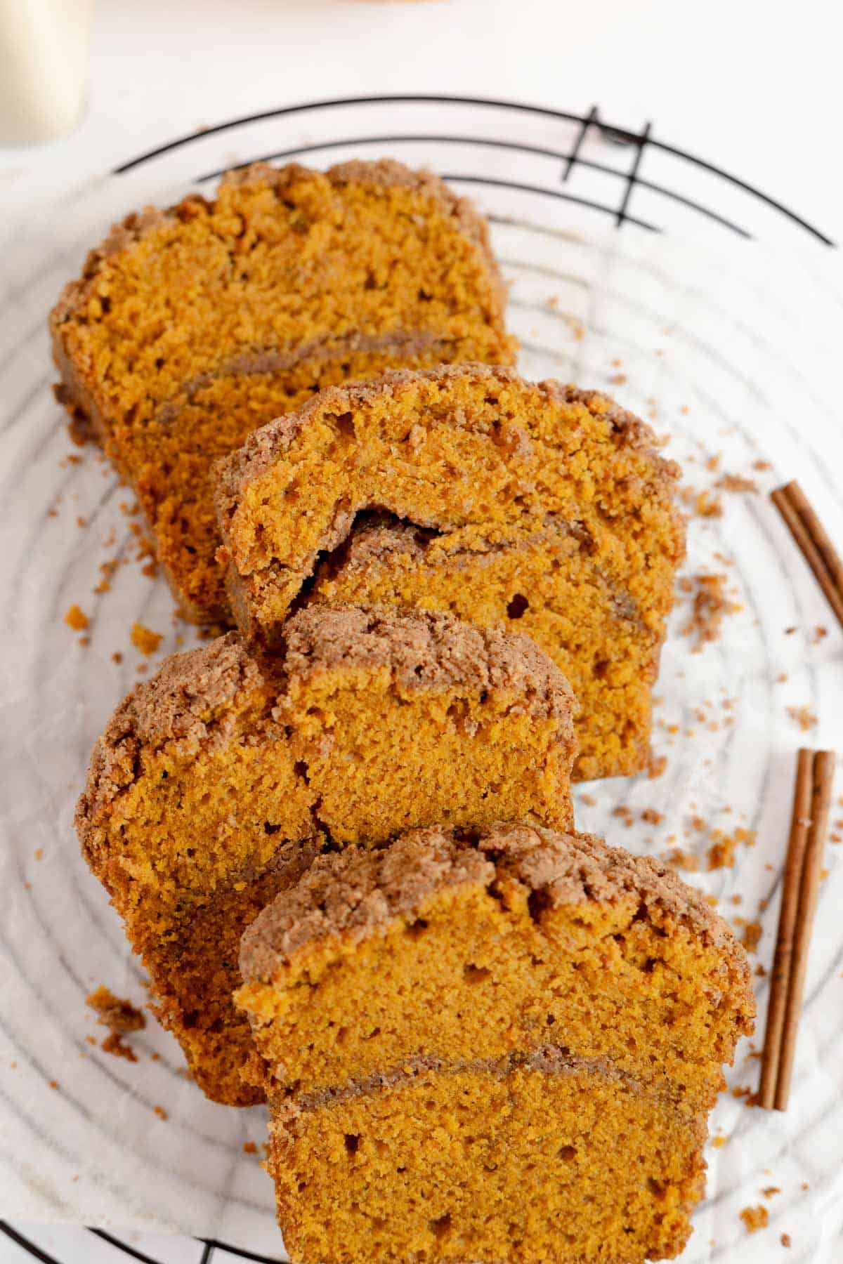 a stack of Pumpkin Bread With Streusel Topping
