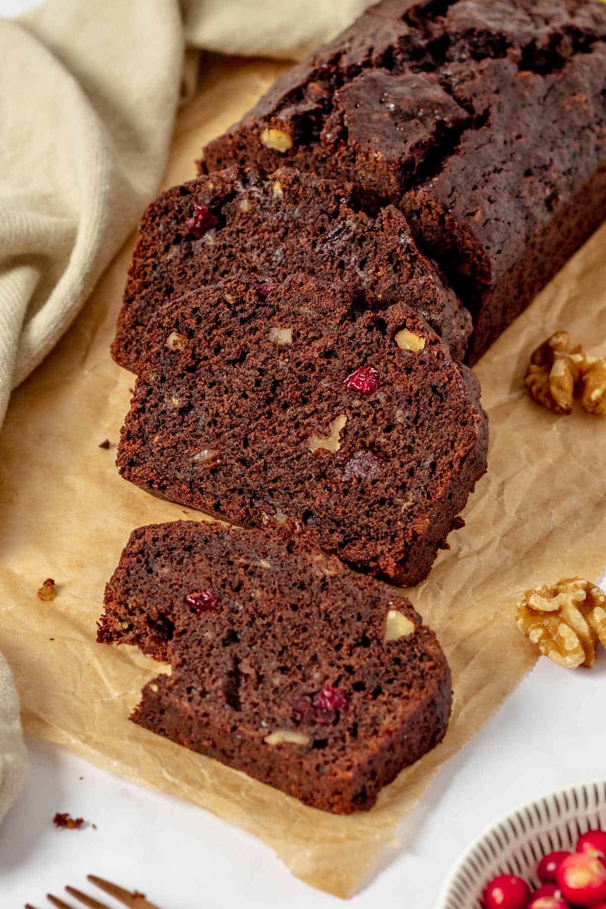slices of Banana Bread With Dried Cranberries