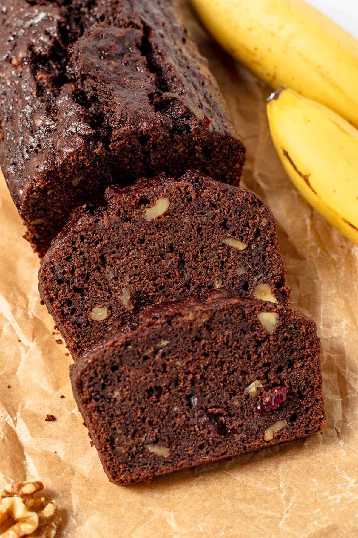 slices of Banana Bread With Dried Cranberries
