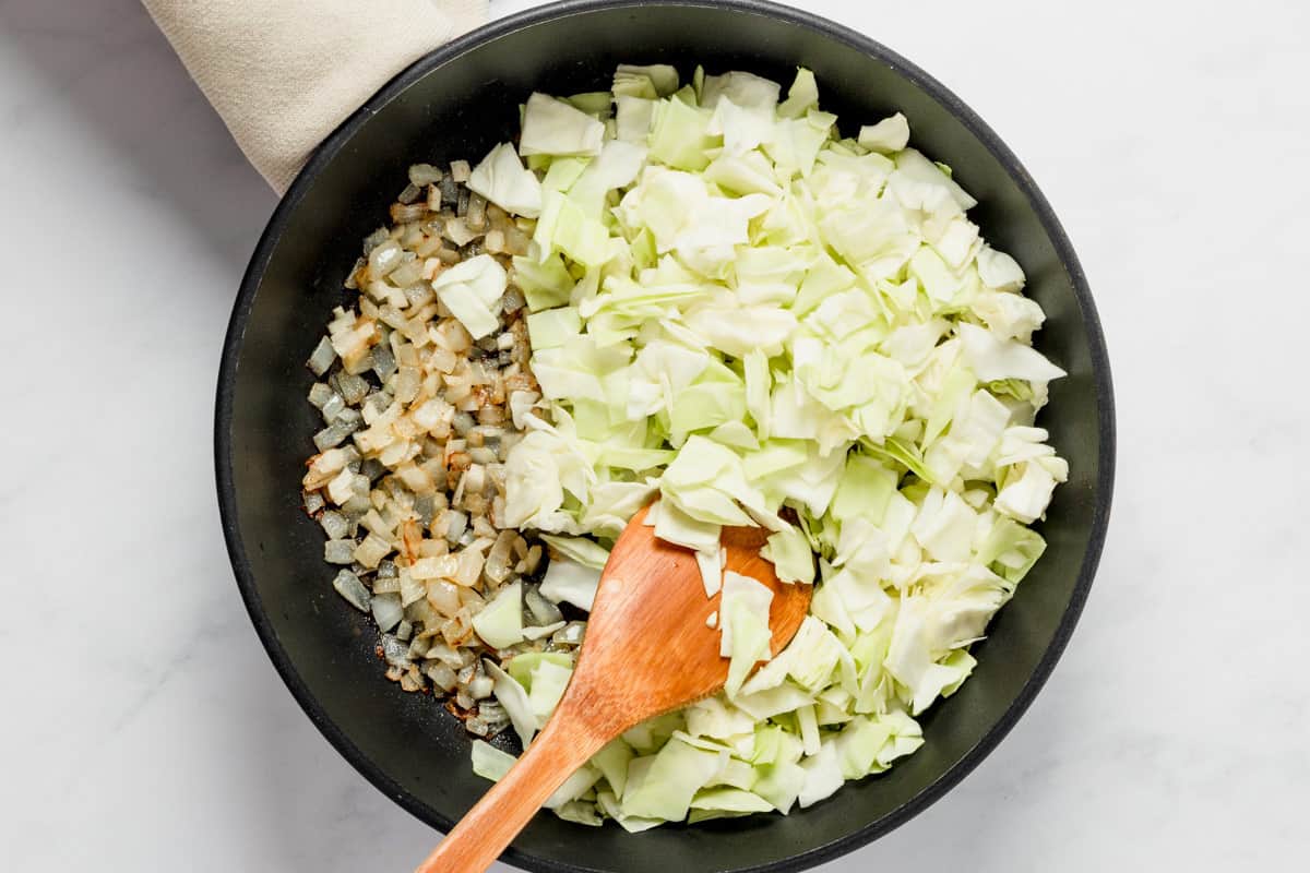cabbage added to onion
