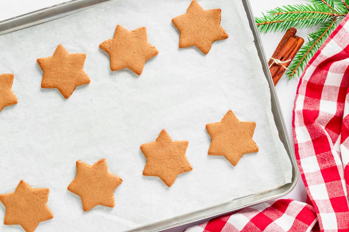 just baked gingerbread star cookies