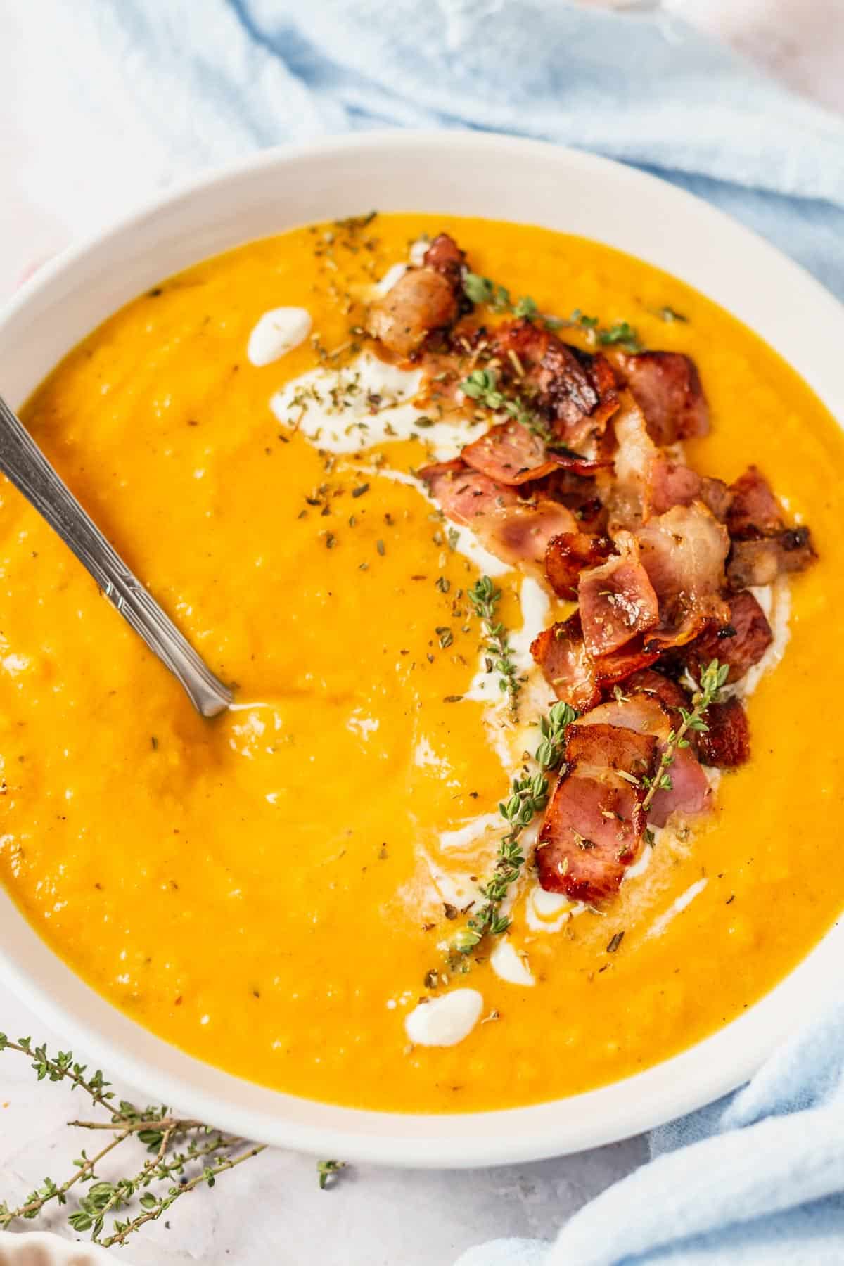 Butternut Squash Sweet Potato Soup With Coconut Milk And bacon