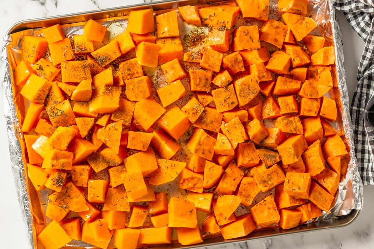 cubed butternut squash and sweet potatoes