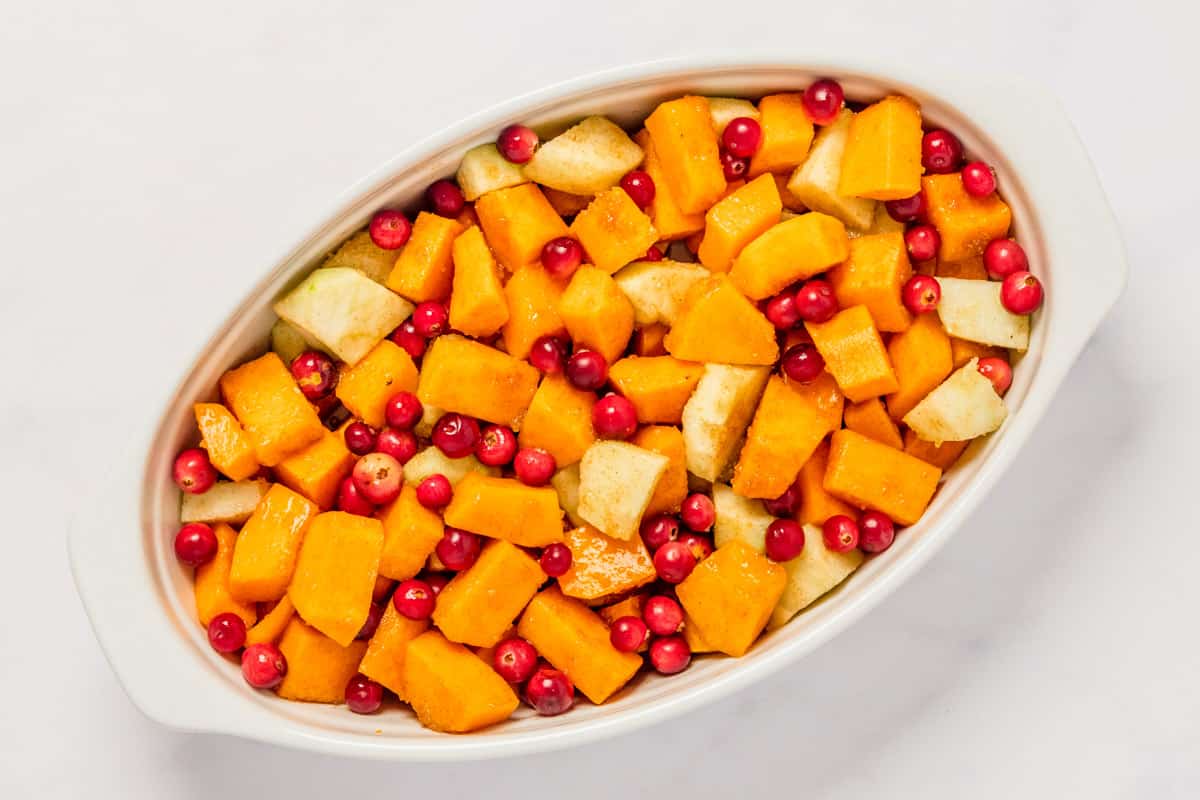 Brown Sugar Butternut Squash With Cranberries before baking