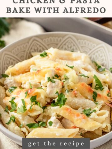 Chicken & Pasta Bake With Alfredo Sauce in a bowl