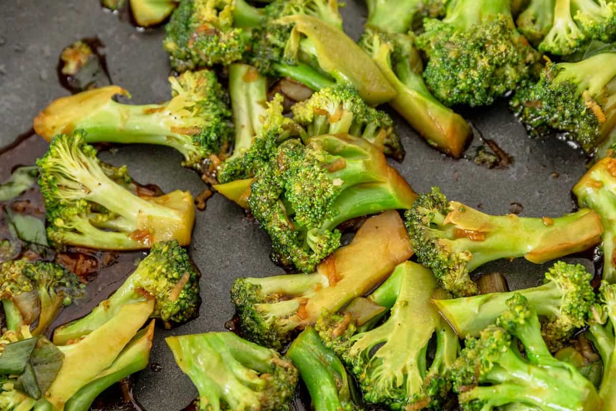 Broccoli sauteeing in skillet