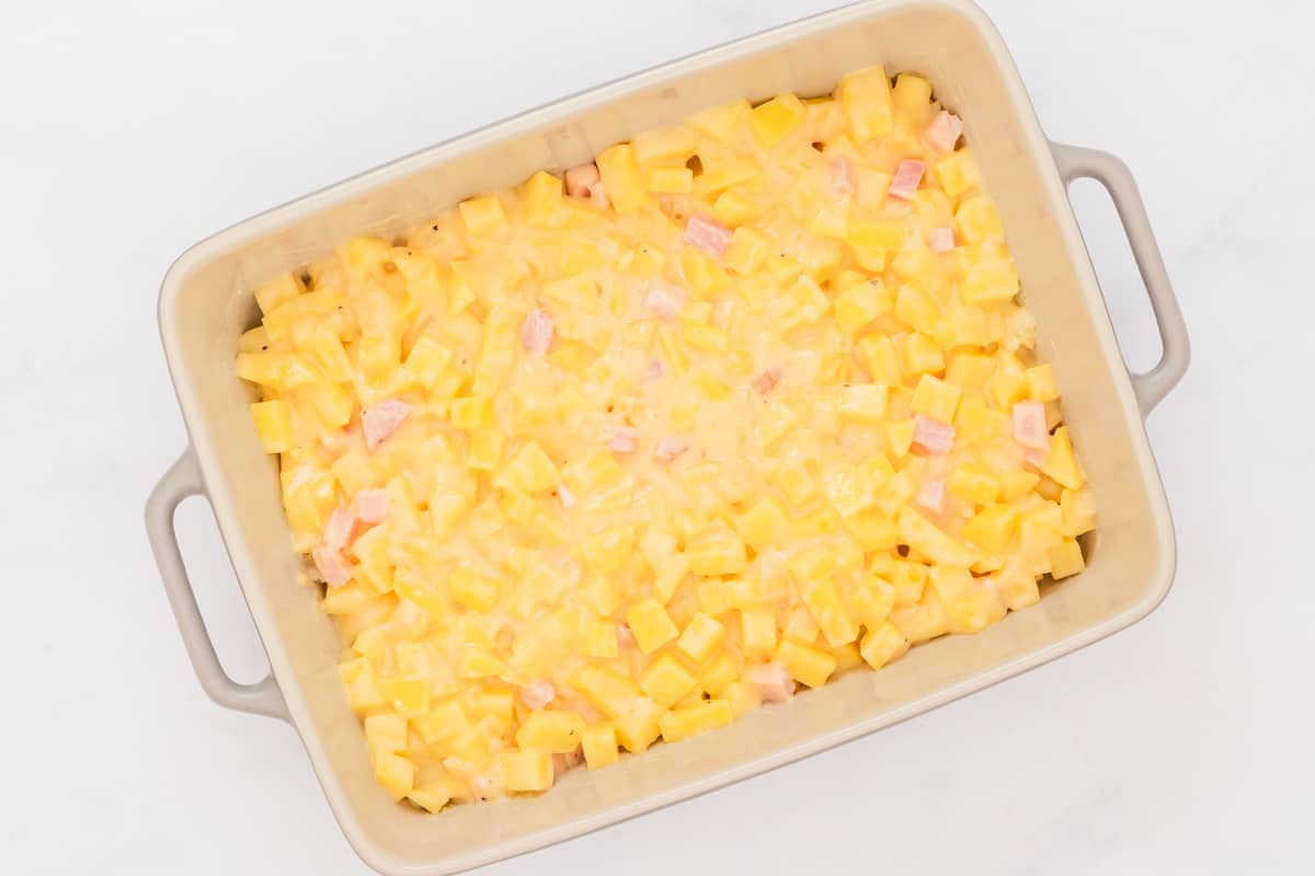 Breakfast Casserole With Potatoes And Ham before baking