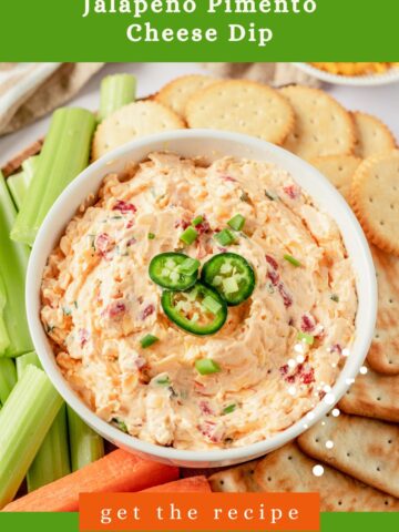 Jalapeno Pimento Cheese in bowl with jalapenos