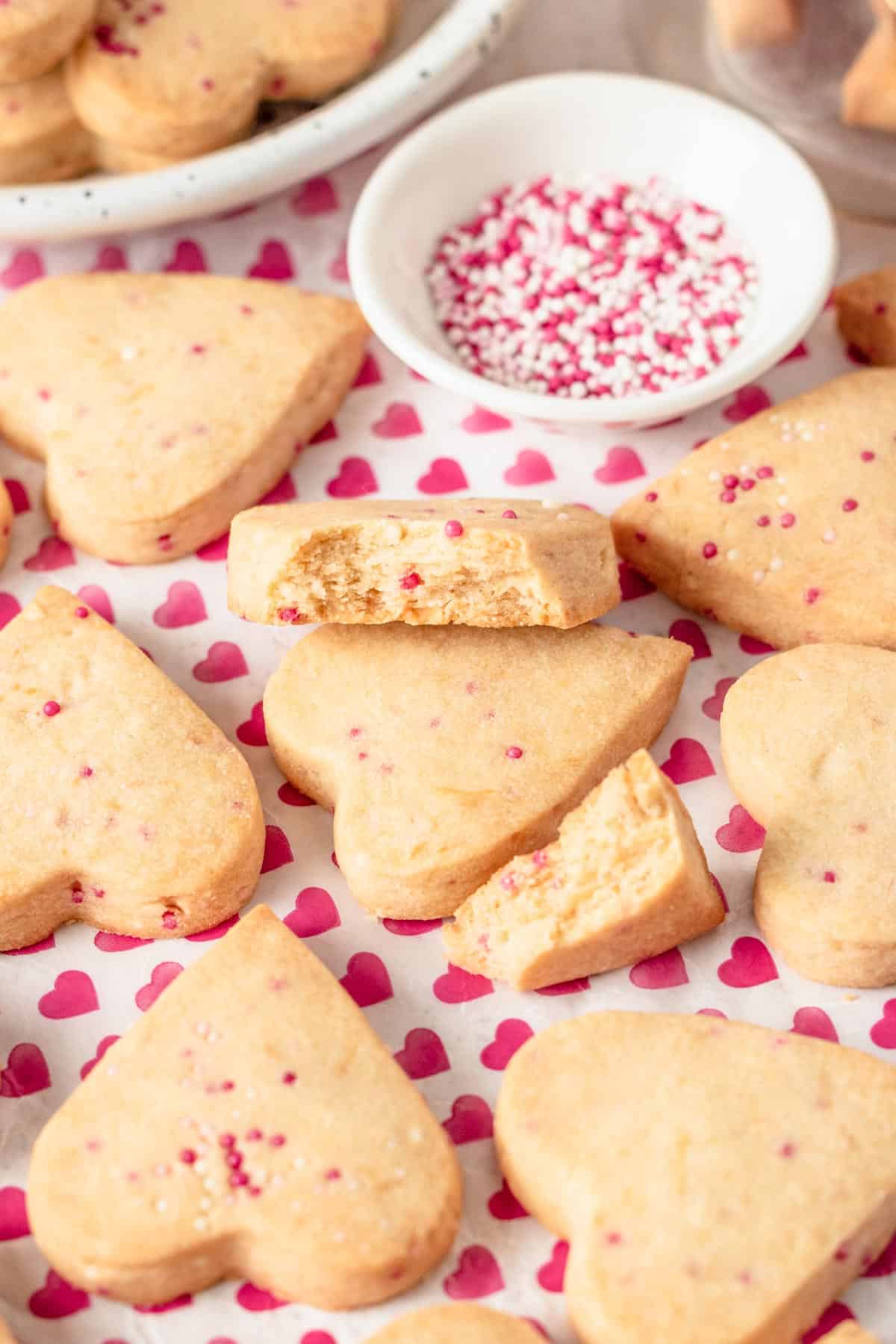 a stack of heart shaped shortbread cookies