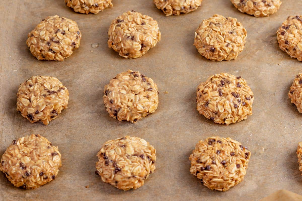 sugar free oatmeal cookies on baking sheet before baking