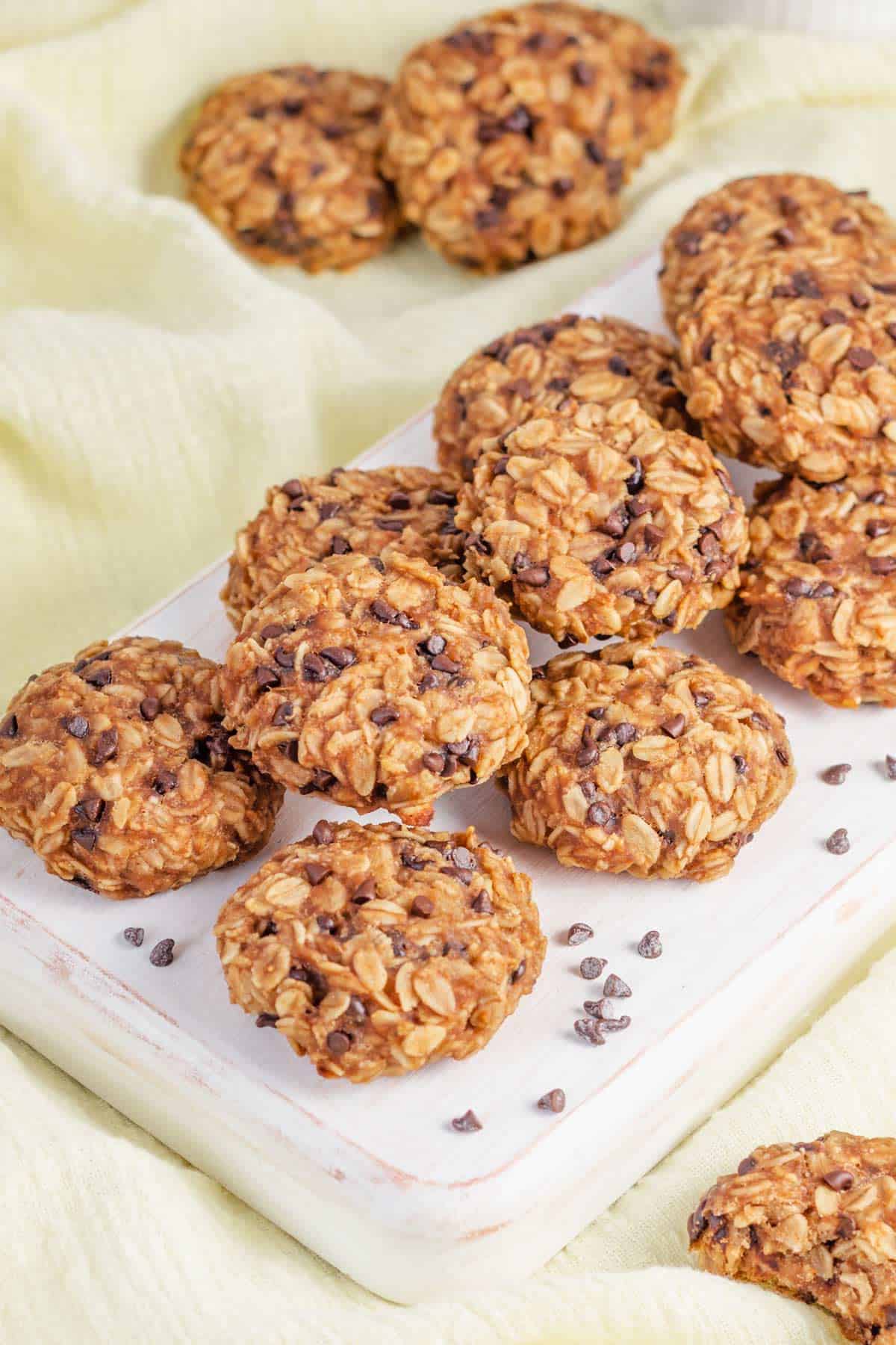 a stack of sugar free oatmeal cookies with peanut butter on a plate