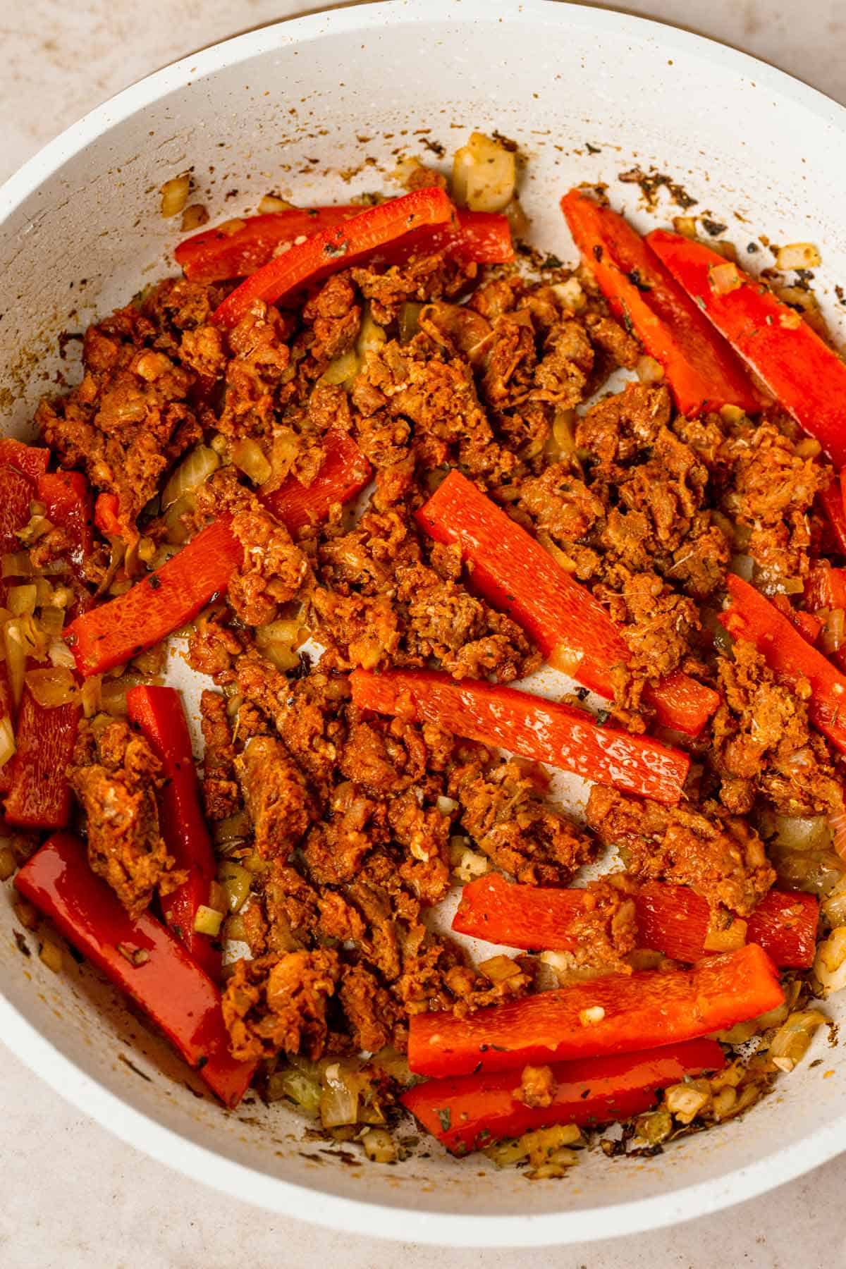 ground sausage and bell peppers