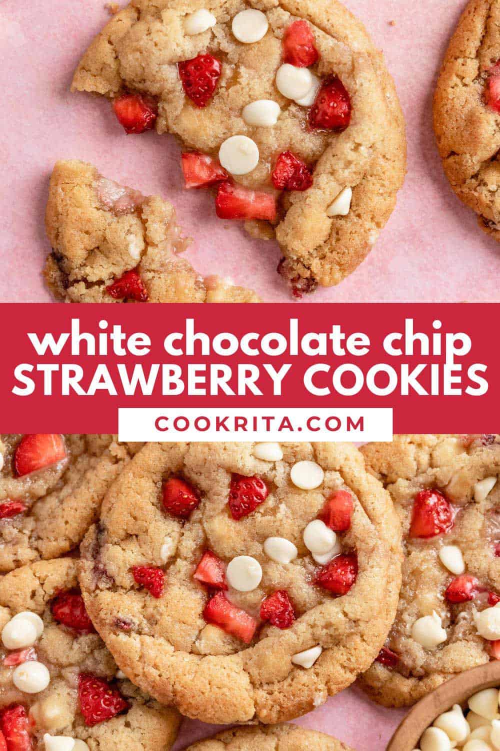 White Chocolate Chip Strawberry Cookies (No Cake Mix)