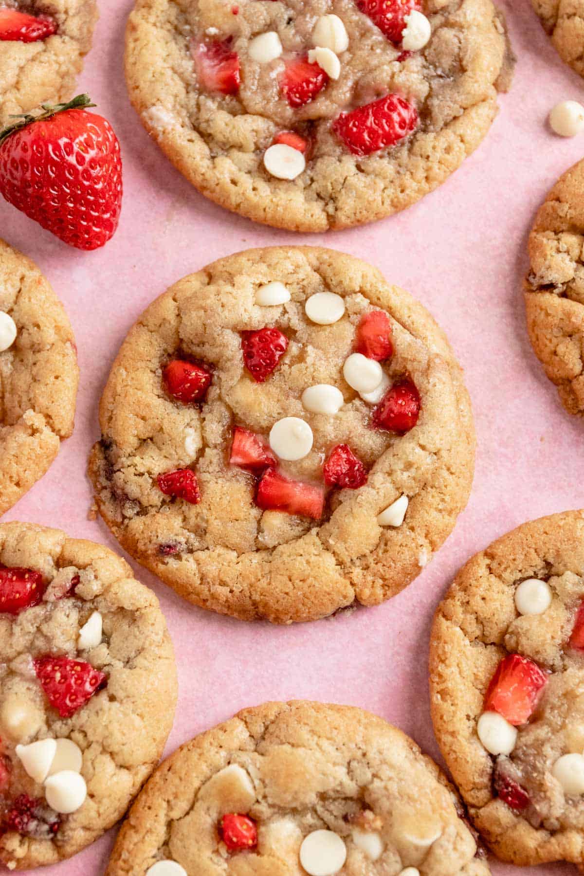 strawberry cookies with white chocolate chip cookies
