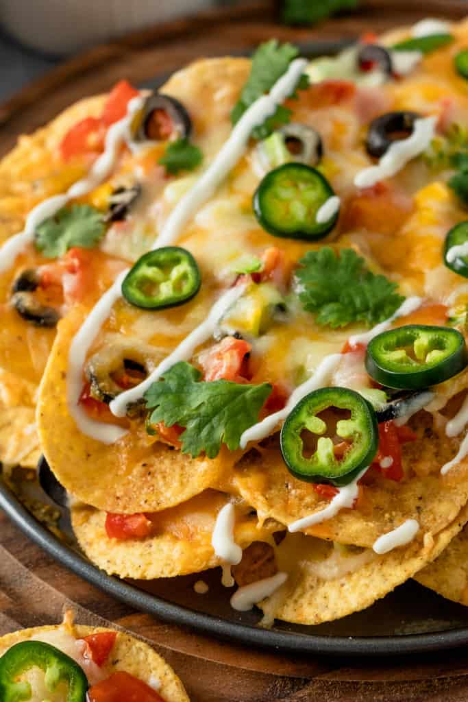 loaded cheesy air fryer nachos