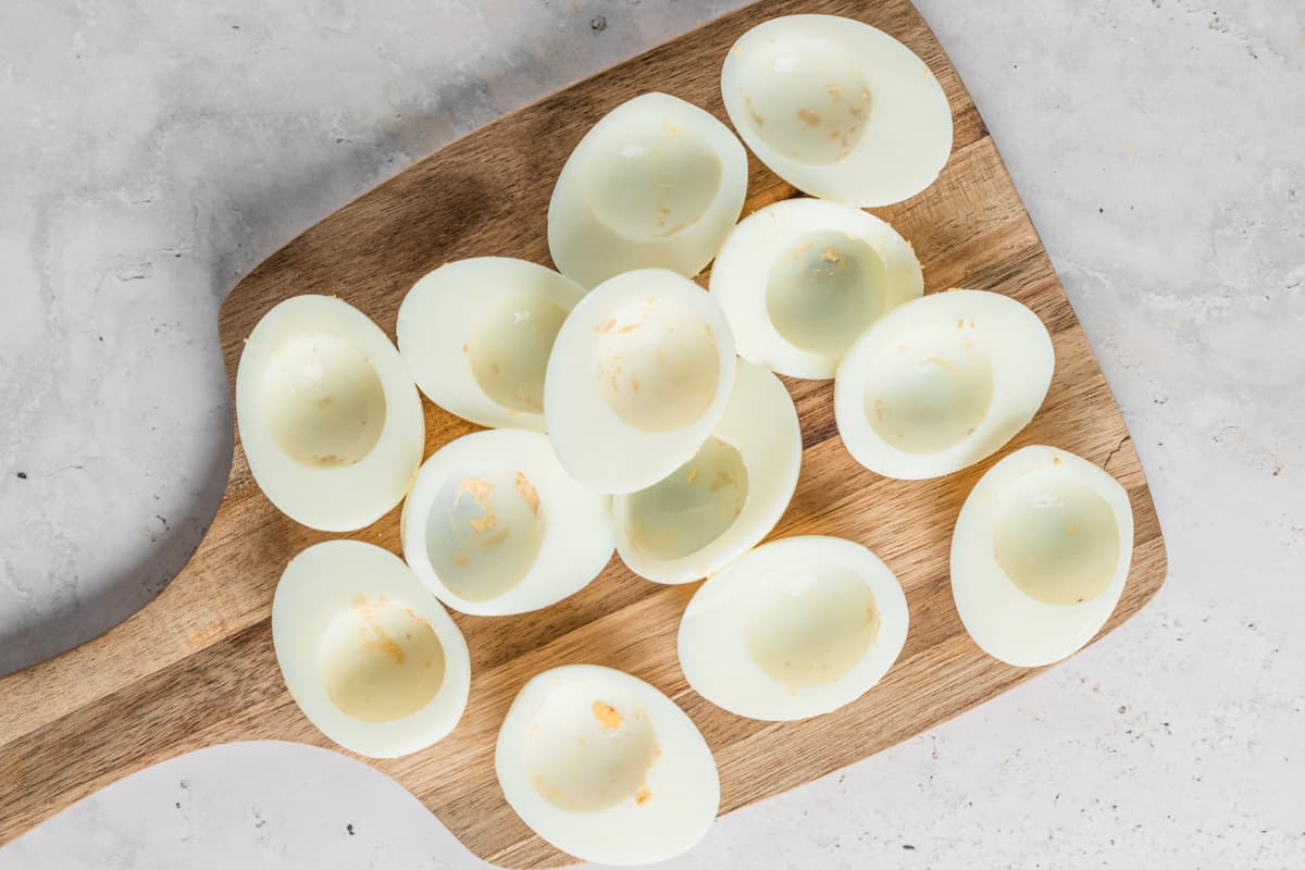 cooked egg white halves without the yolk