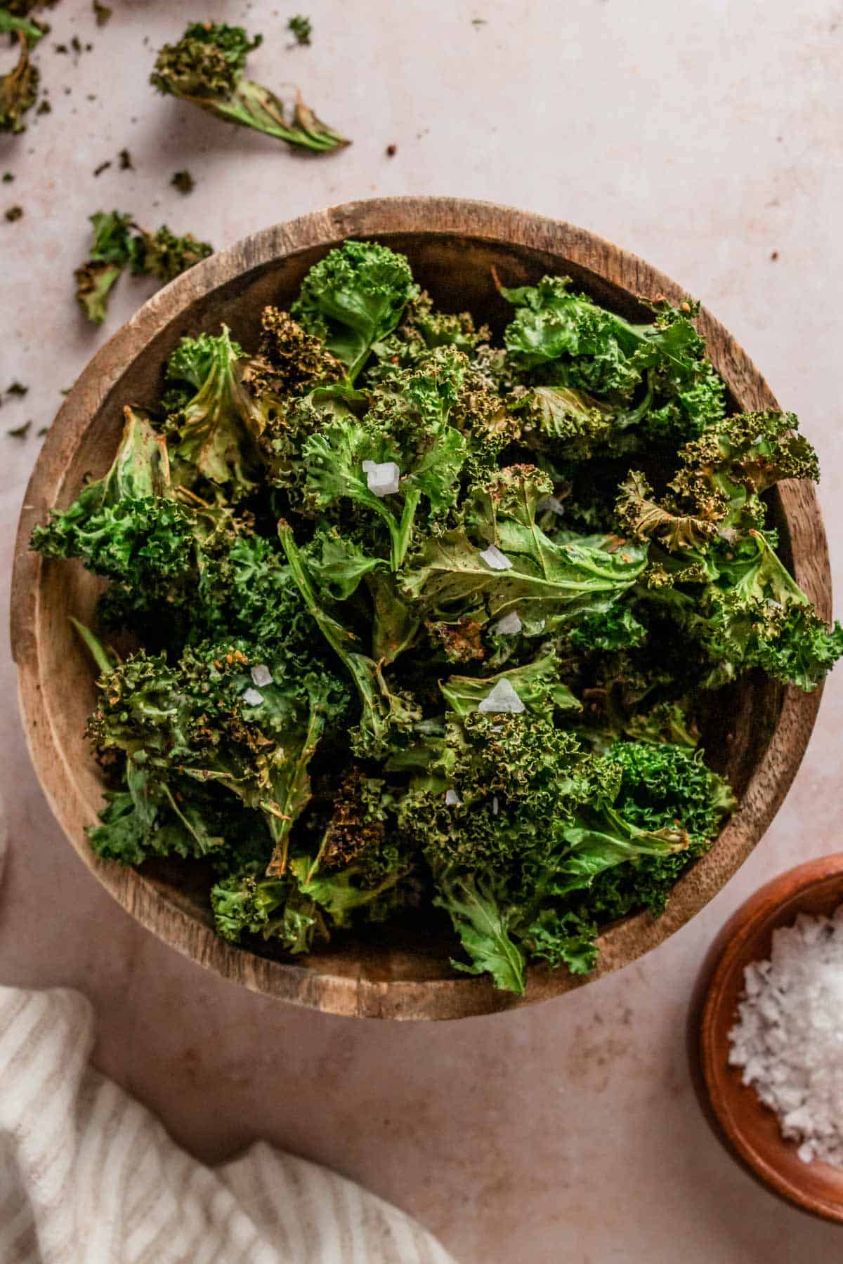 crispy kale chips in a bowl