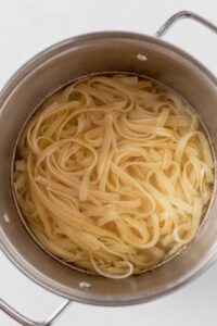 cooked fettuccine in a pot