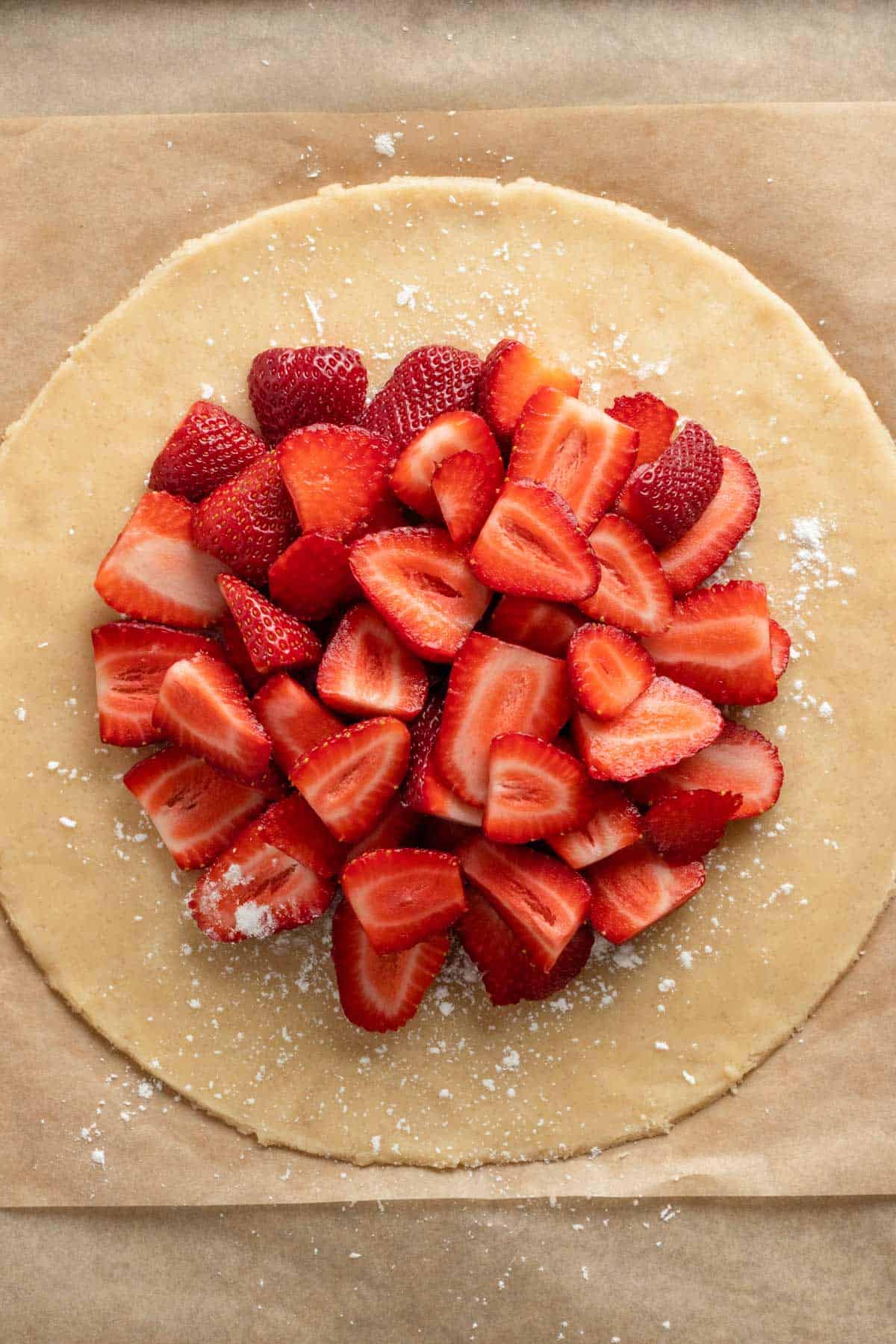 strawberries arranged in galette dough