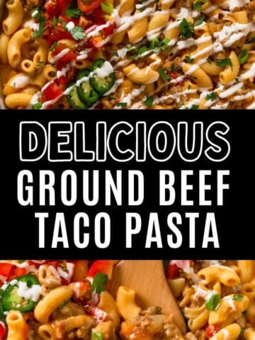ground beef taco pasta in skillet