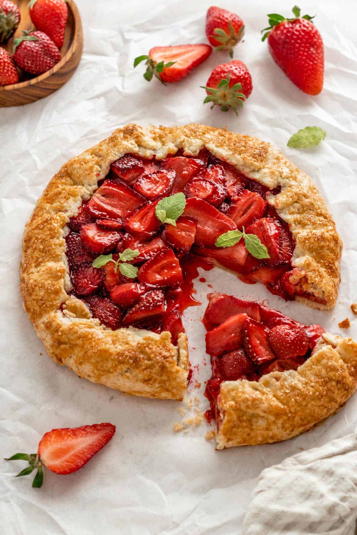cut out piece from strawberry galette
