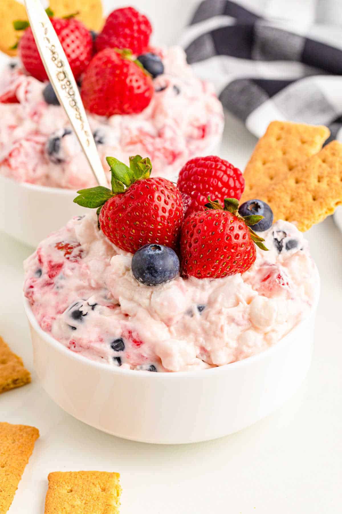 berry cheesecake fluff in a bowl.