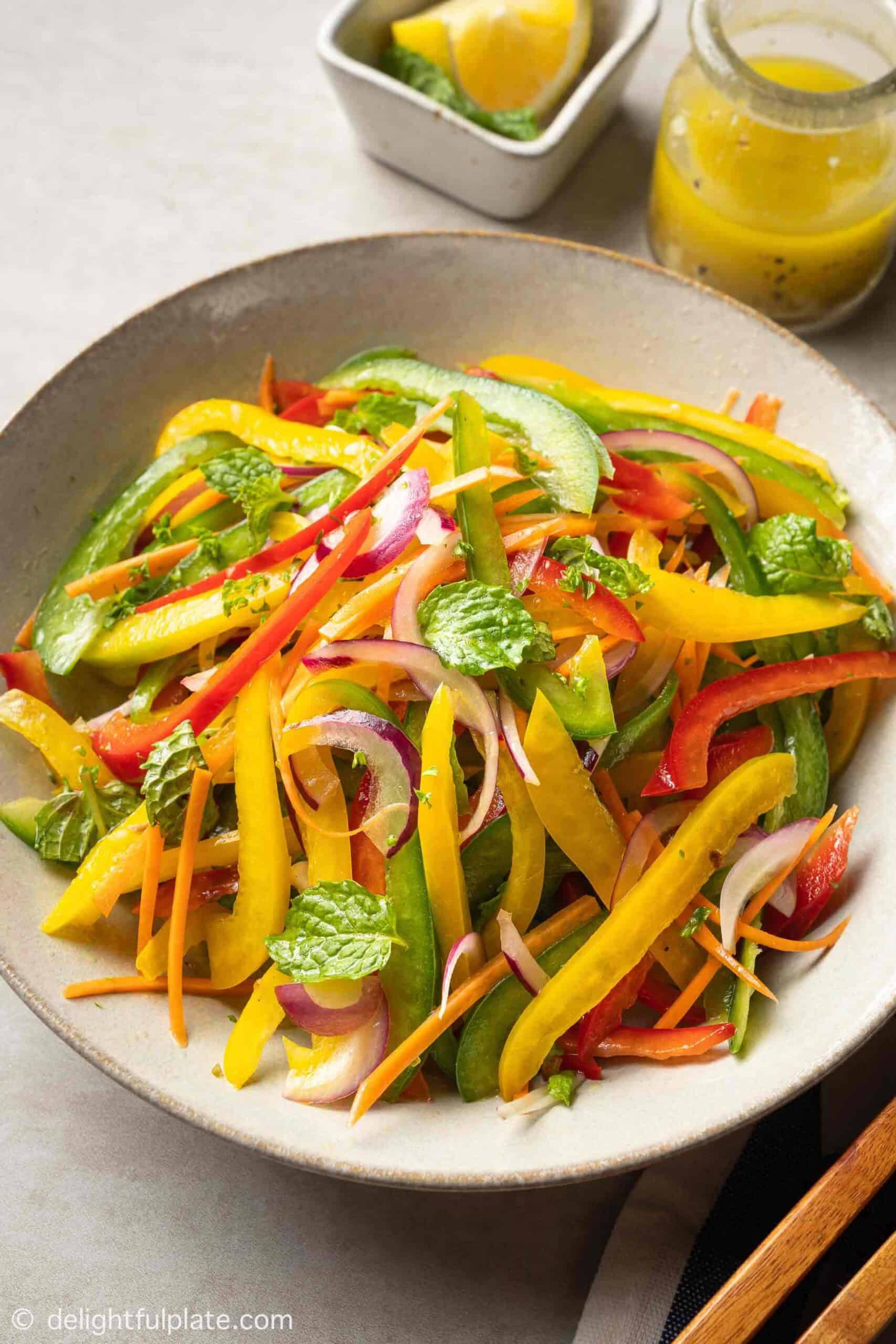 colorful bell pepper salad in a bowl.