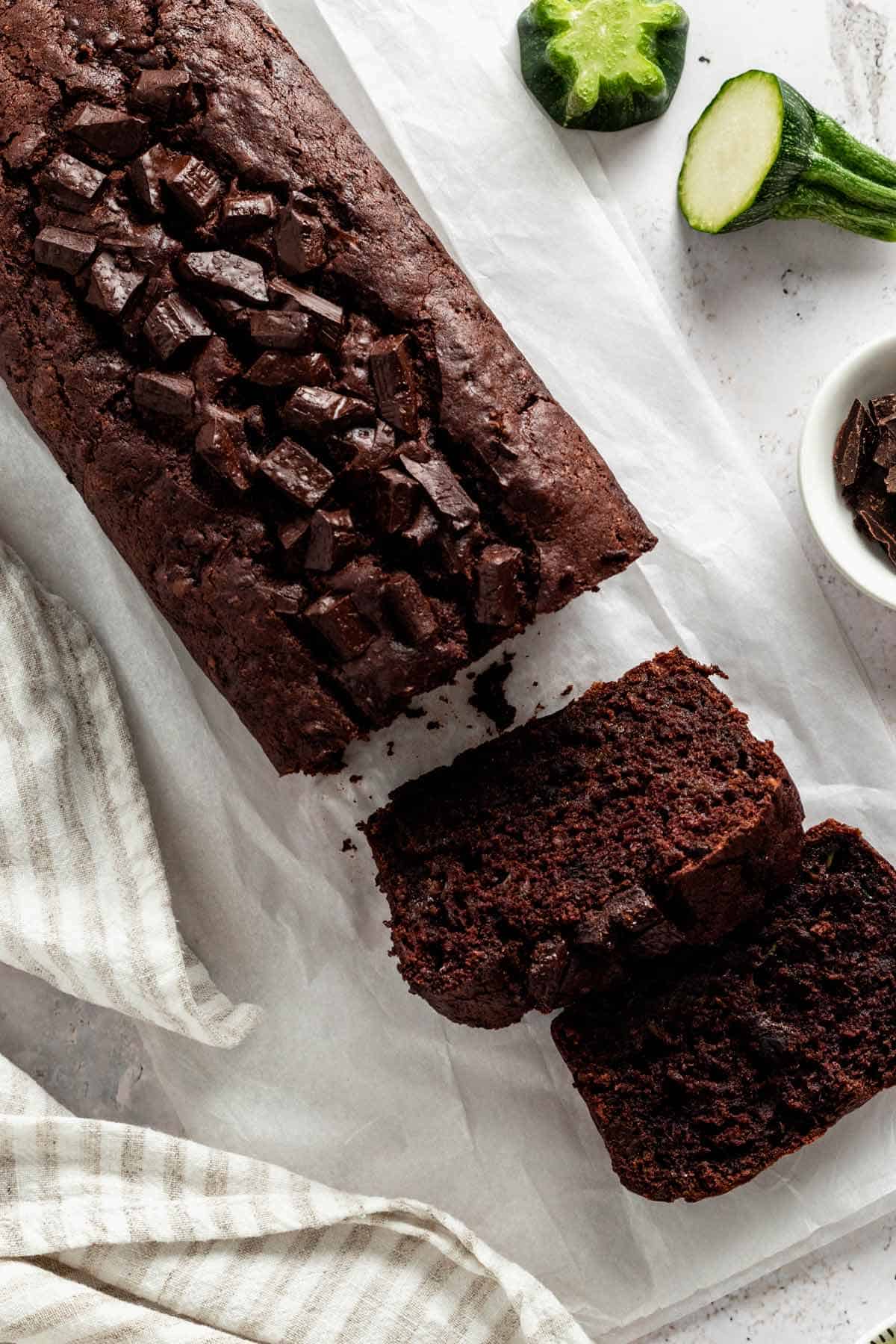 a slice of zucchini chocolate bread without eggs