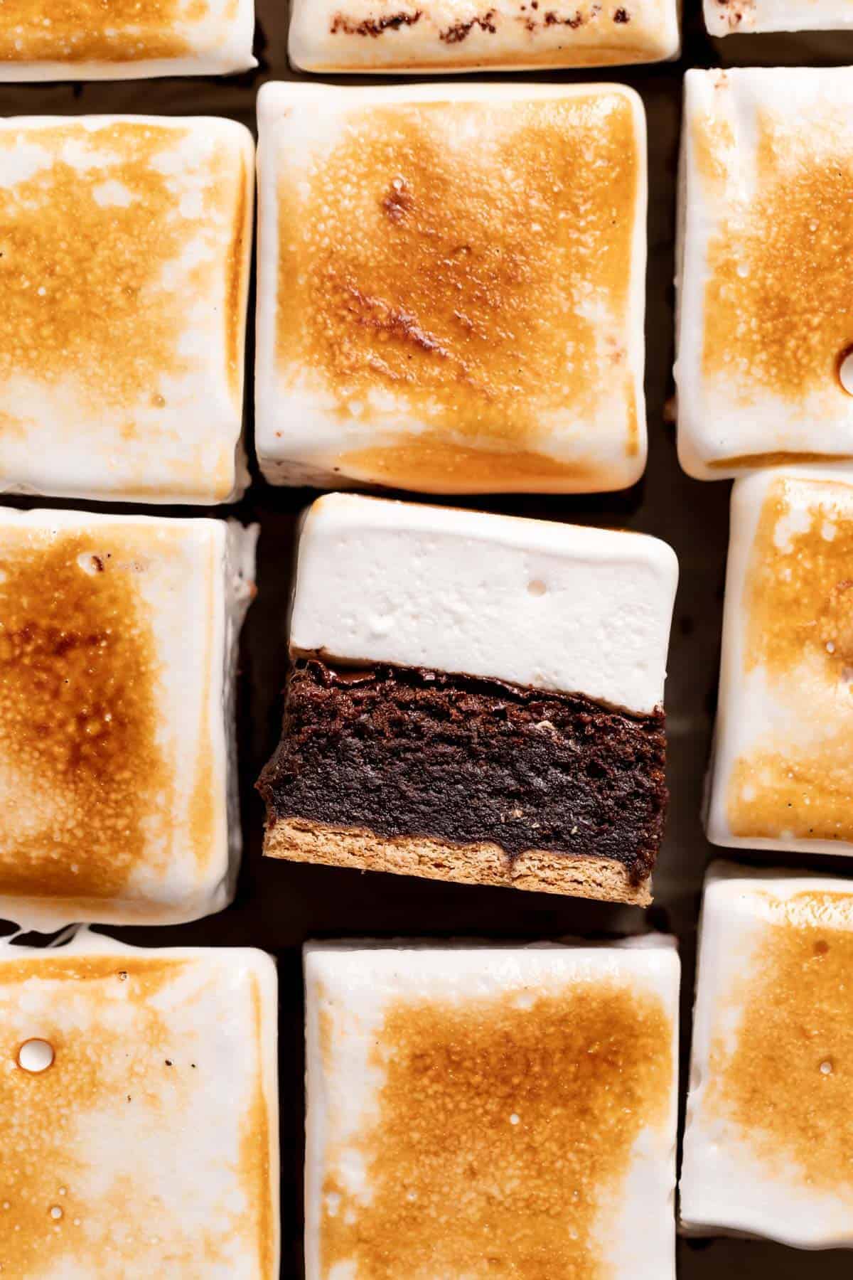 a stack of smores brownies.
