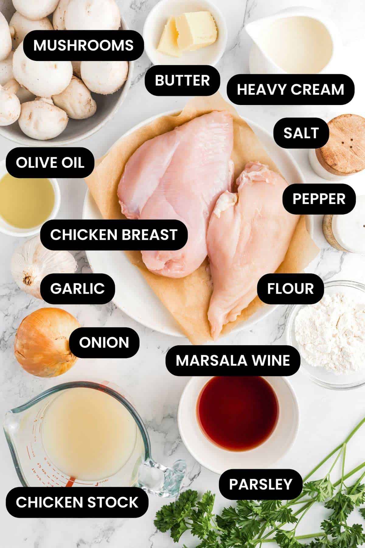 ingredients for chicken marsala recipe.