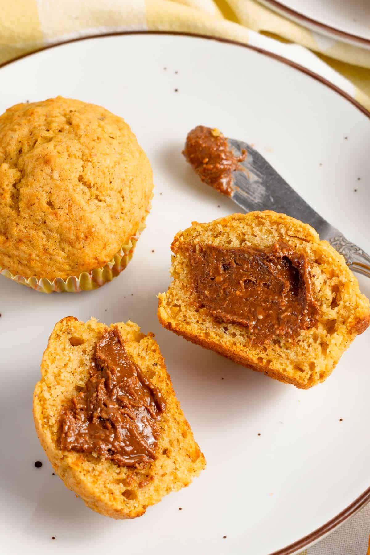 serving muffins with nutella spread.