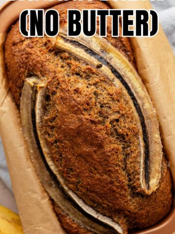 banana bread in loaf pan.