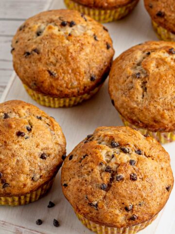 eggless banana muffins with chocolate chips.