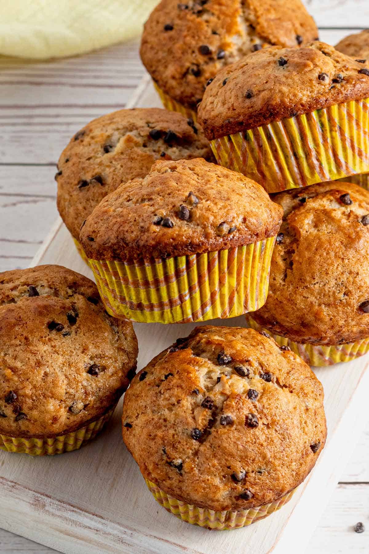 eggless banana muffins with chocolate chips.