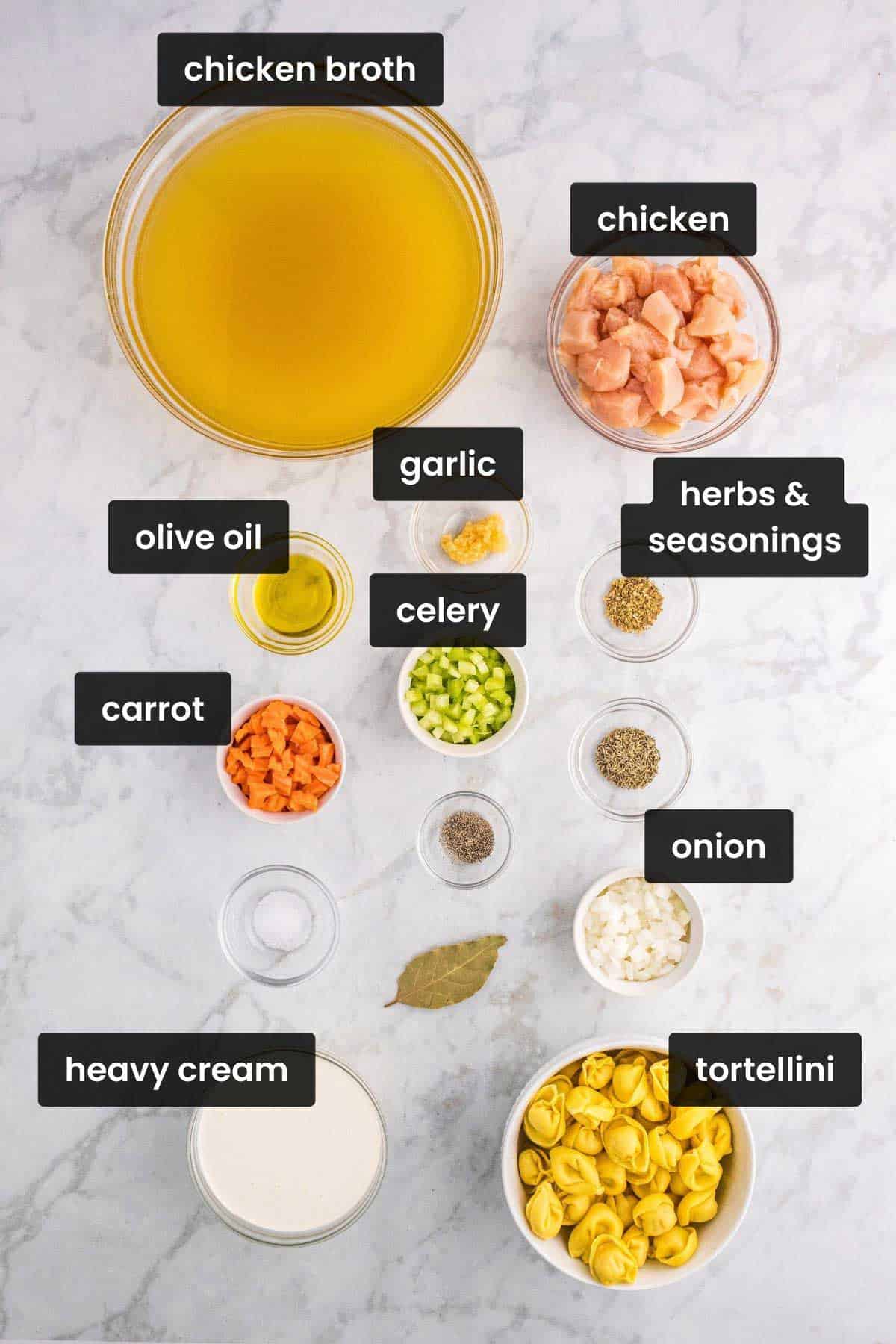 ingredients for tortellini soup.