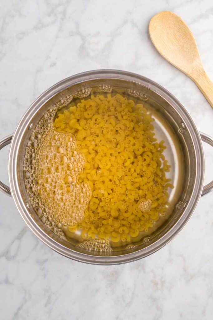 cooking pasta in pot.