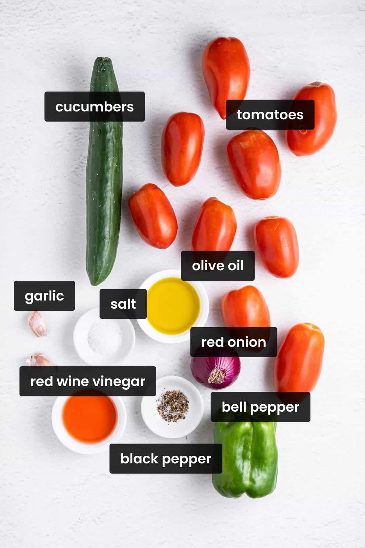 ingredients for tomato gazpacho.