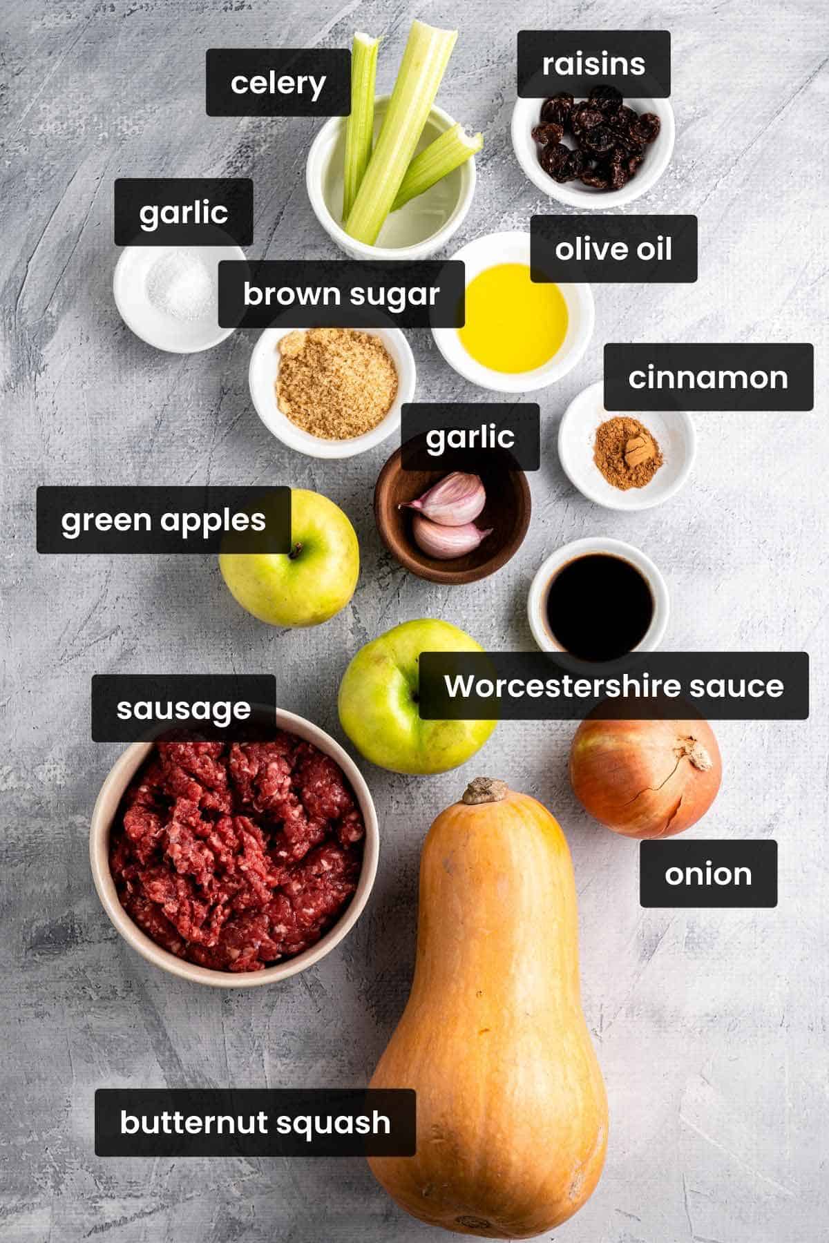 ingredients for stuffed butternut squash.